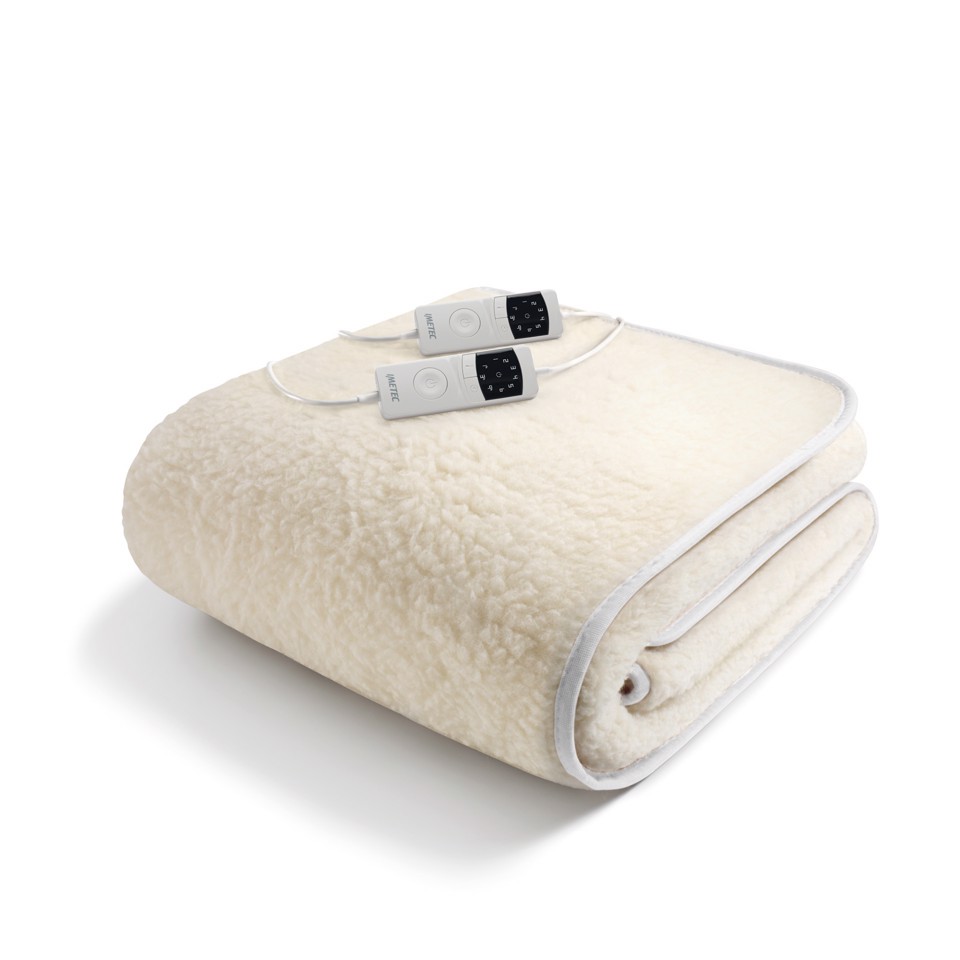 Imetec Scaldasonno Adapto Plus 100% Lana e Merino, Matrimoniale 160x150 cm, Caldo Subito, Tecnologia brevettata Adapto Plus, Sistema Sicurezza ElectroBlock, Bassi consumi, 6 Temperature, Autospegnimento 1, 3, 9 ore, Made in Italy