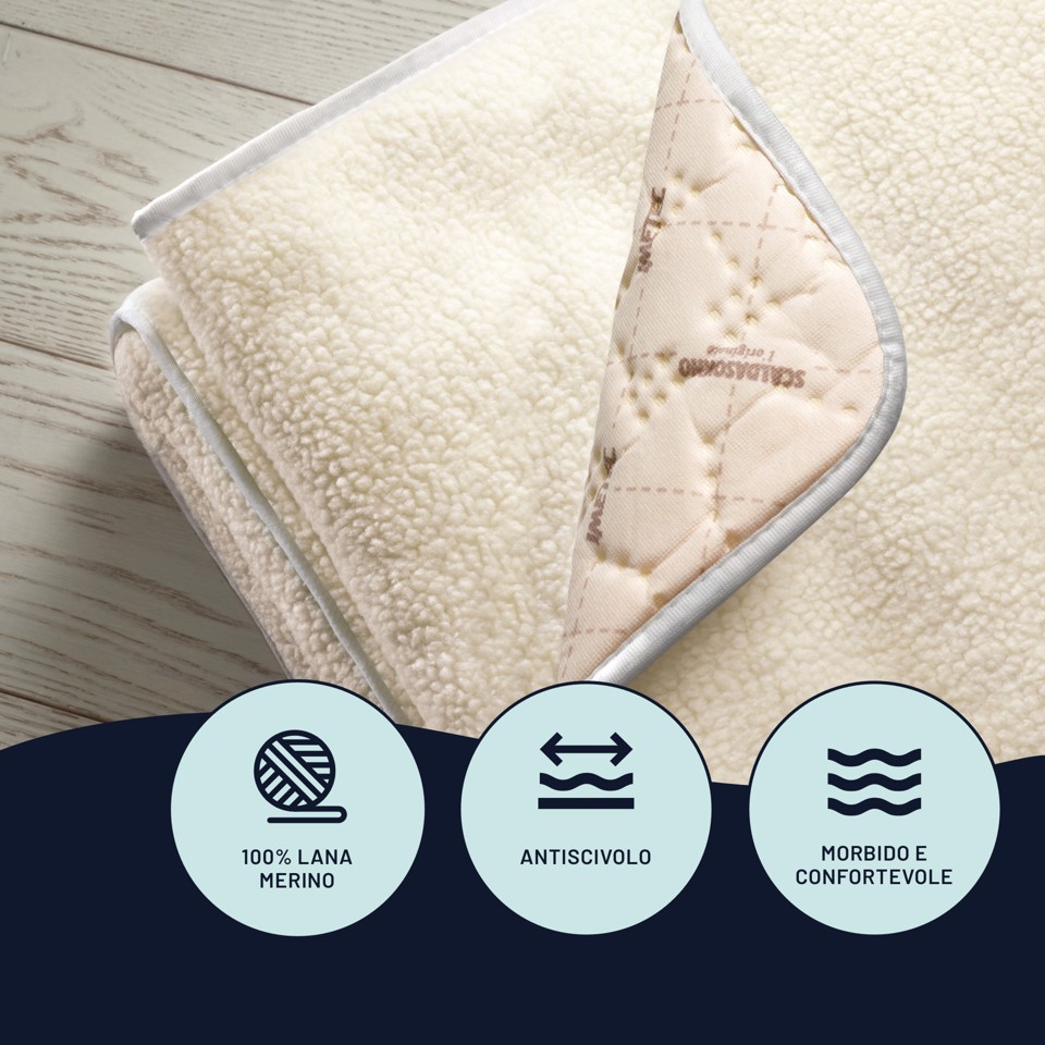 Imetec Scaldasonno Adapto singolo 150 x 80 cm, basso consumo, riscaldamento rapido, temperatura personalizzata, 100% lana e merino, made in italy, tessuto antiscivolo, comando con 6 temperature