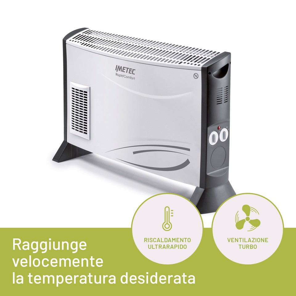Imetec Termoconvettore Rapid Comfort, 2000 W, Risparmio energetico fino al 40%* in modalità Smart Energy, 4 Temperature