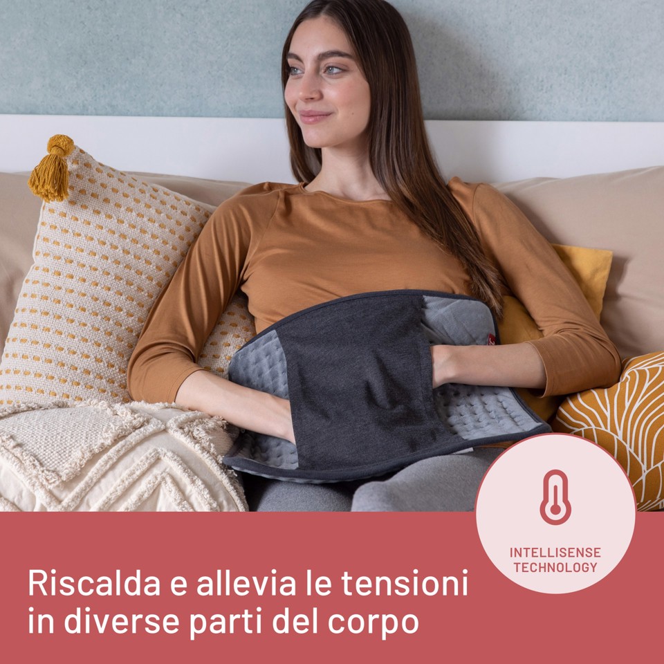 Imetec Termoforo Multiuso Intellisense Comfort, per schiena e addome, 40x35 cm, 5 temperature, Rapido riscaldamento