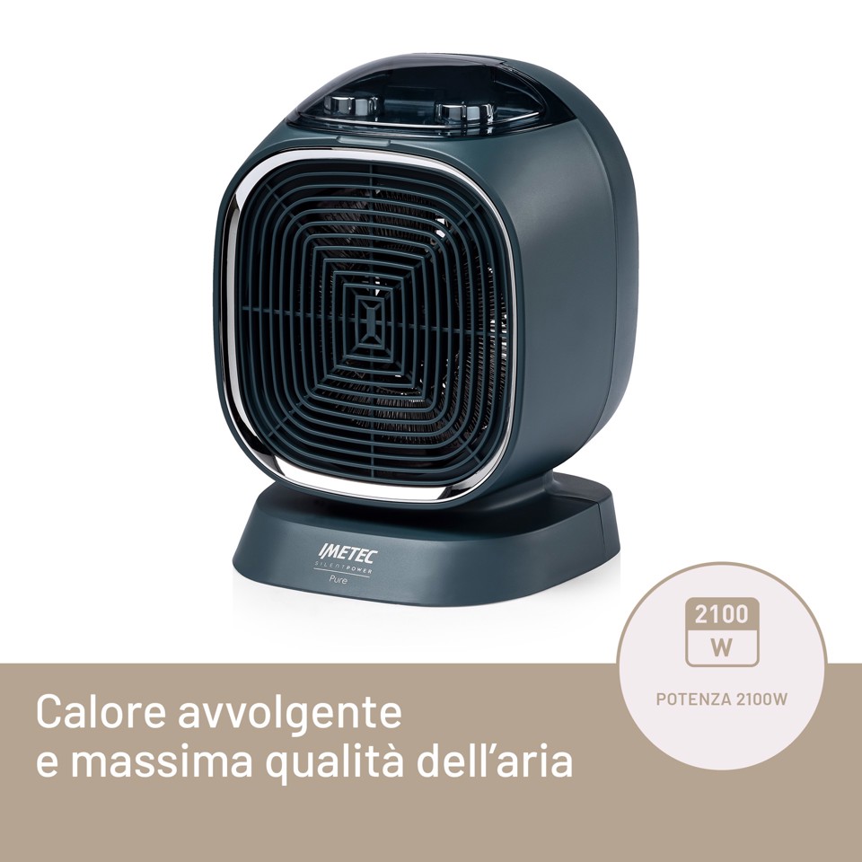 Imetec Termoventilatore Silent Power Pure, Silenzioso con ionizzatore, Timer di autospegnimento, 2100 W