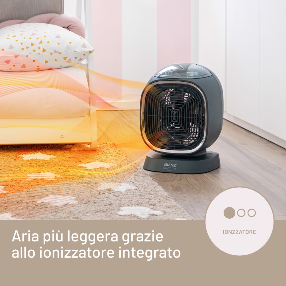 Imetec Termoventilatore Silent Power Pure, Silenzioso con ionizzatore, Timer di autospegnimento, 2100 W