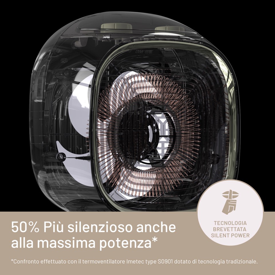 Imetec Termoventilatore Silent Power Pure, Silenzioso con ionizzatore, Timer di autospegnimento, 2100 W