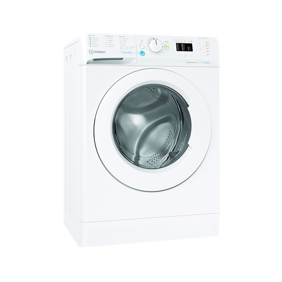 Indesit BWSA 7126X WV IT, 7kg, classe A, Bianco, Inverter, 1200 giri, Display LED, vapore, porta bianca Made in Italy