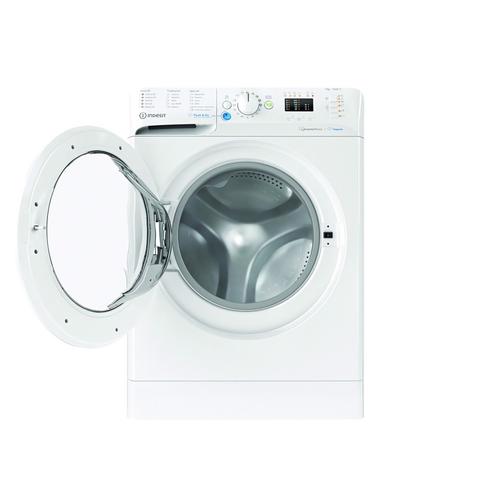 Indesit BWSA 7126X WV IT, 7kg, classe A, Bianco, Inverter, 1200 giri, Display LED, vapore, porta bianca Made in Italy
