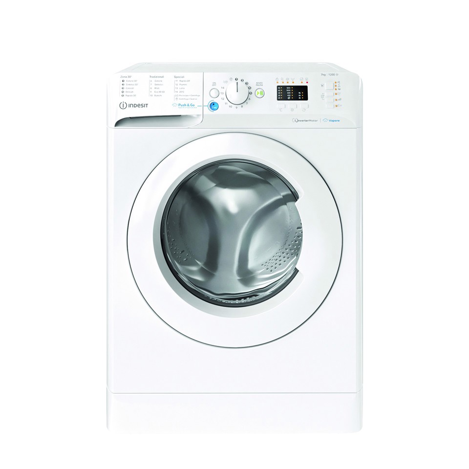 Indesit BWSA 7126X WV IT, 7kg, classe A, Bianco, Inverter, 1200 giri, Display LED, vapore, porta bianca