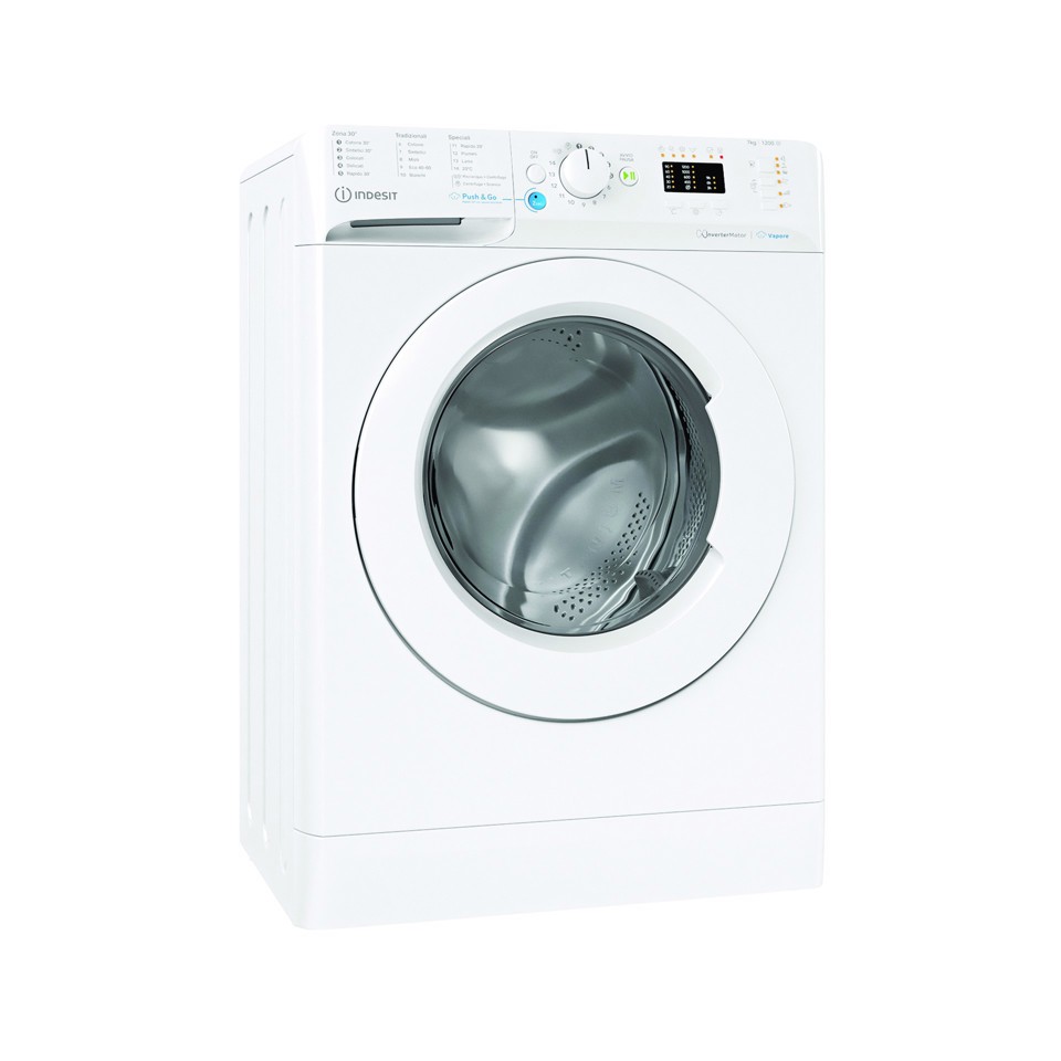 Indesit BWSA 7126X WV IT, 7kg, classe A, Bianco, Inverter, 1200 giri, Display LED, vapore, porta bianca