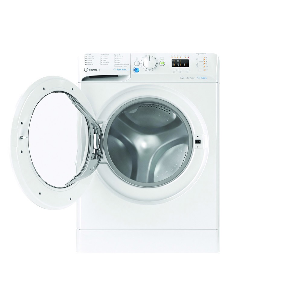 Indesit BWSA 7126X WV IT, 7kg, classe A, Bianco, Inverter, 1200 giri, Display LED, vapore, porta bianca