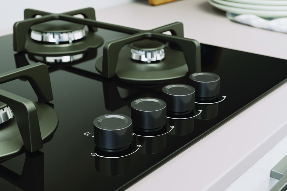 Indesit ING 61T/BK 1 piano gas vetro nero 60cm 4 fuochi griglie in ghisa lavabili in lavastoviglie