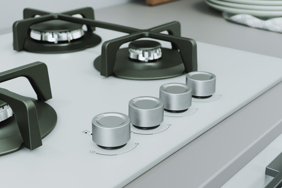 Indesit ING 61T/WH 1 piano gas vetro tortora 60cm 4 fuochi griglie in ghisa lavabili in lavastoviglie