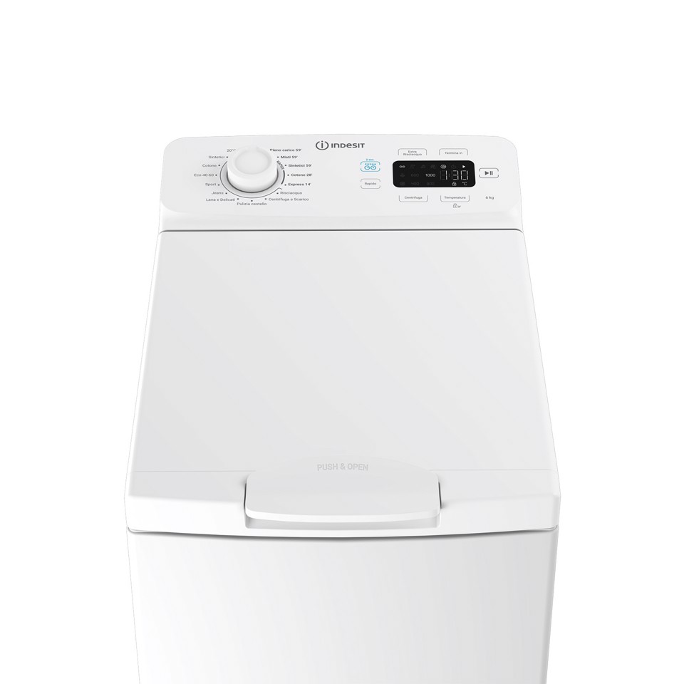 Indesit ITLPUSH 66W IT Top Loader 6kg, classe A, Motore Inverter, 1200 giri, display digitale, Soft Opening, Push&Go