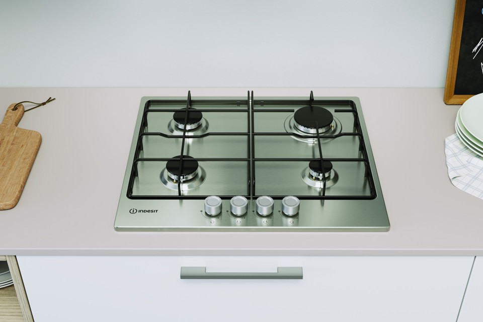 Indesit THP 642 IX/I 1 piano gas inox 60cm 4 fuochi griglie smaltate