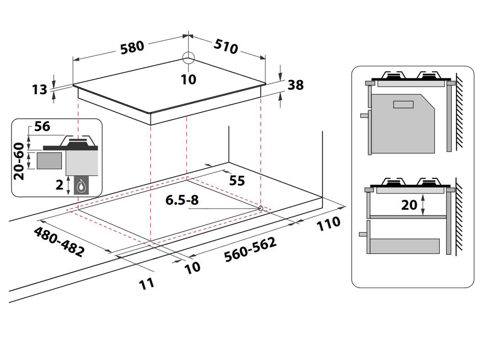 Indesit THP 642 IX/I 1 piano gas inox 60cm 4 fuochi griglie smaltate