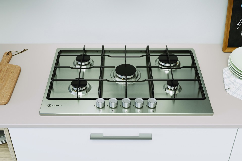 Indesit THP 752 IX/I 1 piano gas inox 75cm 5 fuochi griglie smaltate