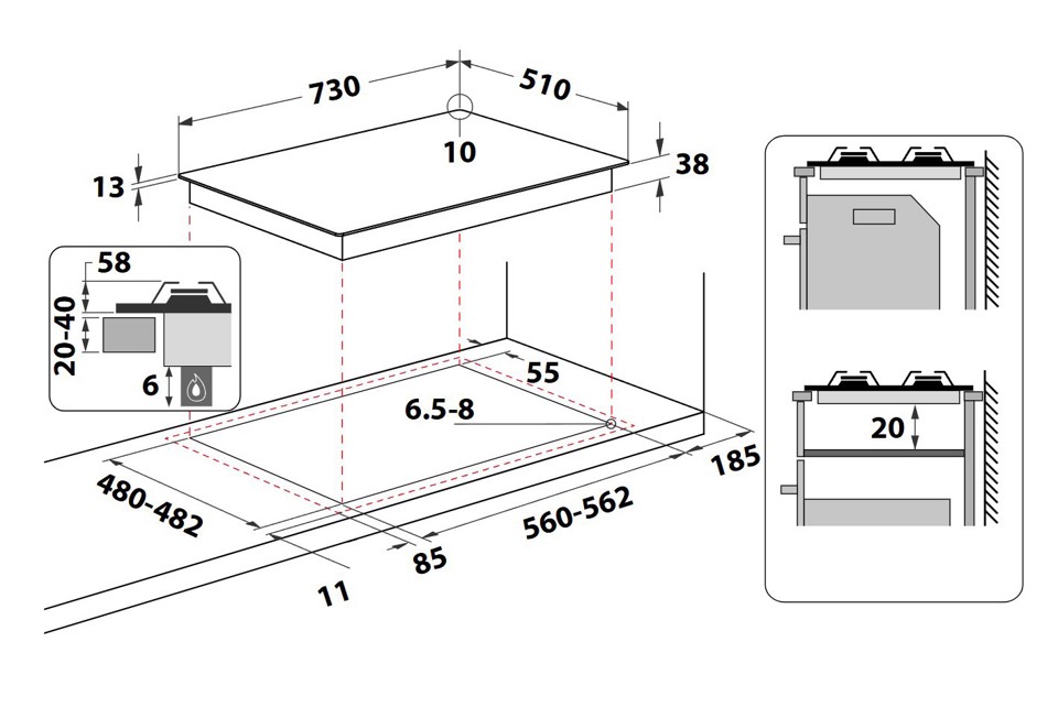 Indesit THP 752 IX/I 1 piano gas inox 75cm 5 fuochi griglie smaltate