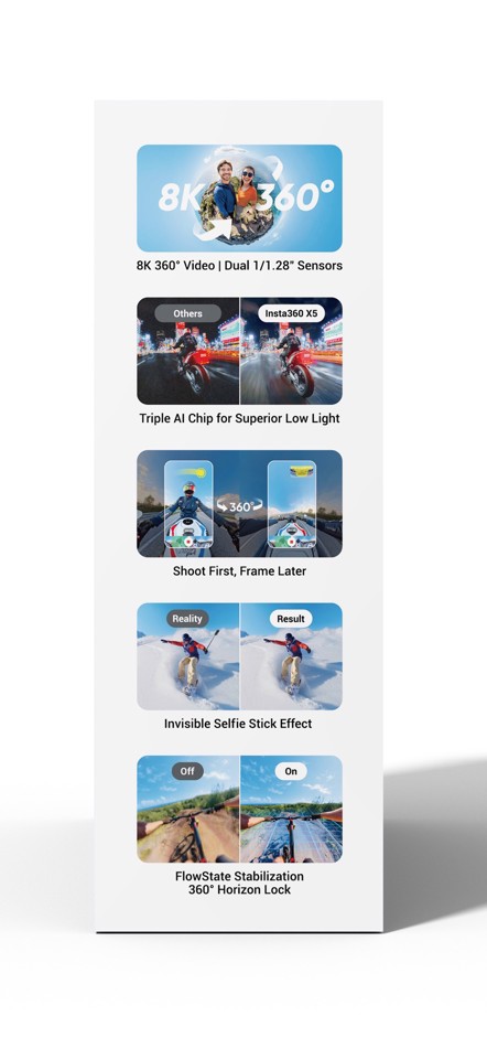 Insta360 X5 Bundle fotocamera per sport d'azione 72 MP 8K Ultra HD 25,4 / 1,28 mm (1 / 1.28") Wi-Fi 200 g