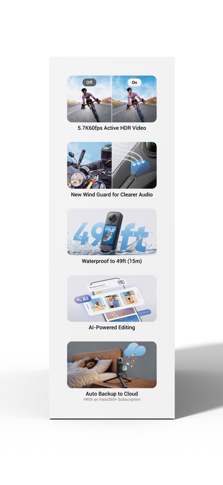 Insta360 X5 Bundle fotocamera per sport d'azione 72 MP 8K Ultra HD 25,4 / 1,28 mm (1 / 1.28") Wi-Fi 200 g