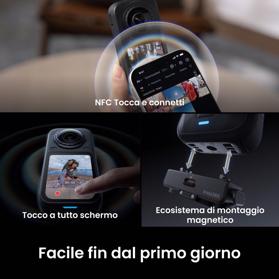 Insta360 X6 Standard Bundle fotocamera per sport d'azione 120 MP 8K Ultra HD 25,4 / 1,1 mm (1 / 1.1") Wi-Fi 195 g
