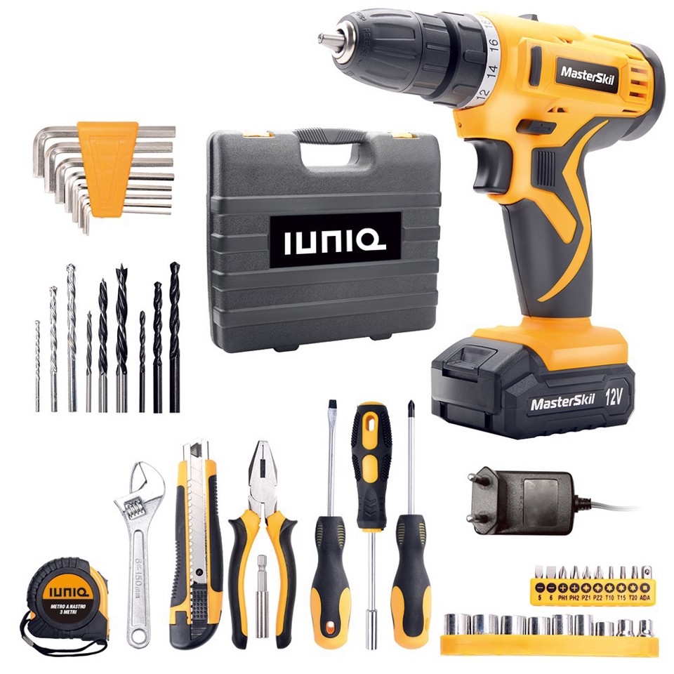 IUNIQ Kit Valigia Trapano Cacciavite a Batteria e 44 Accessori