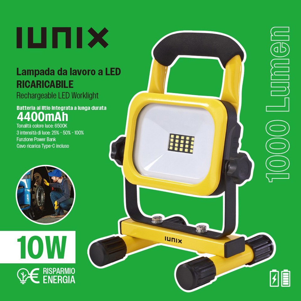 IUNIQ Lampada da lavoro a LED ricaricabile