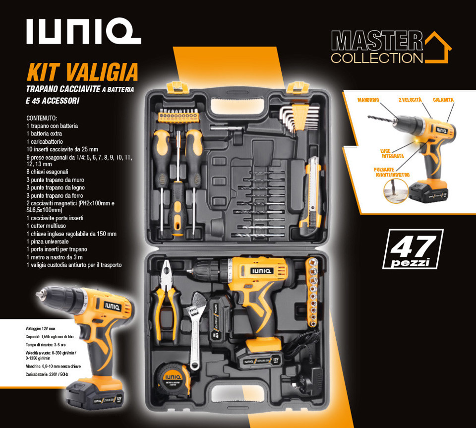 IUNIQ XDZW12K cacciavite elettrico e avvitatore a impulso 1350 Giri/min Nero, Arancione