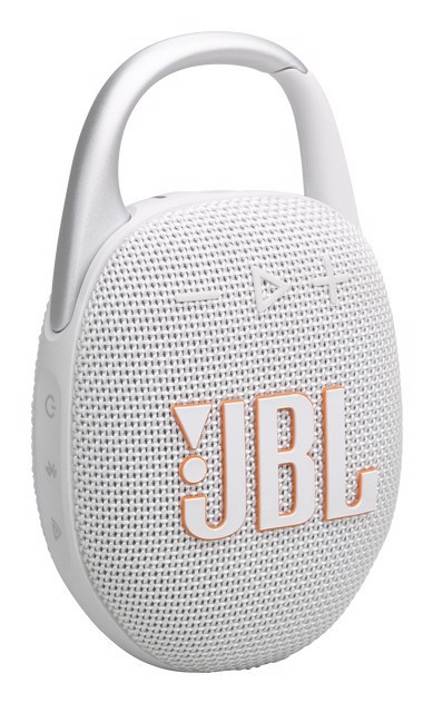 JBL Clip 5, Sistema audio portatile Waterproof e Dustproof con moschettone integrato, Bianco