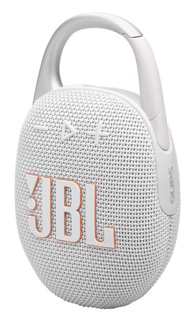 JBL Clip 5, Sistema audio portatile Waterproof e Dustproof con moschettone integrato, Bianco