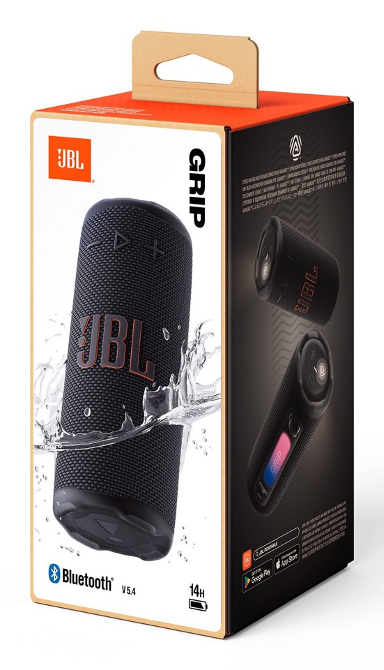 JBL Grip Sistema audio portatile waterproof e drop-proof con connettività wireless Bluetooth e Luce ambientale personalizzabile, Nero