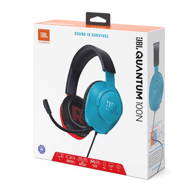 JBL Quantum 100N Auricolare Cablato A Padiglione Gaming Blu, Rosso