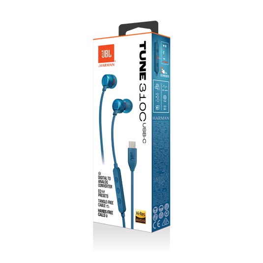 JBL Tune 310C USB Auricolare Cablato In-ear Musica e Chiamate USB tipo-C Blu