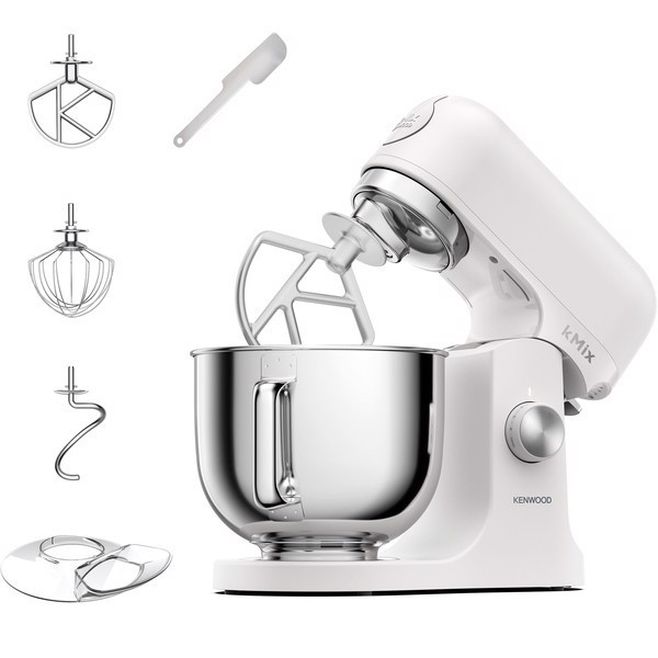 Kenwood kMix - Impastatrice planetaria, Paraschizzi, 3 ganci e fruste, 1000 W, Ciotola 5L , Bianco (KMX751AWH)