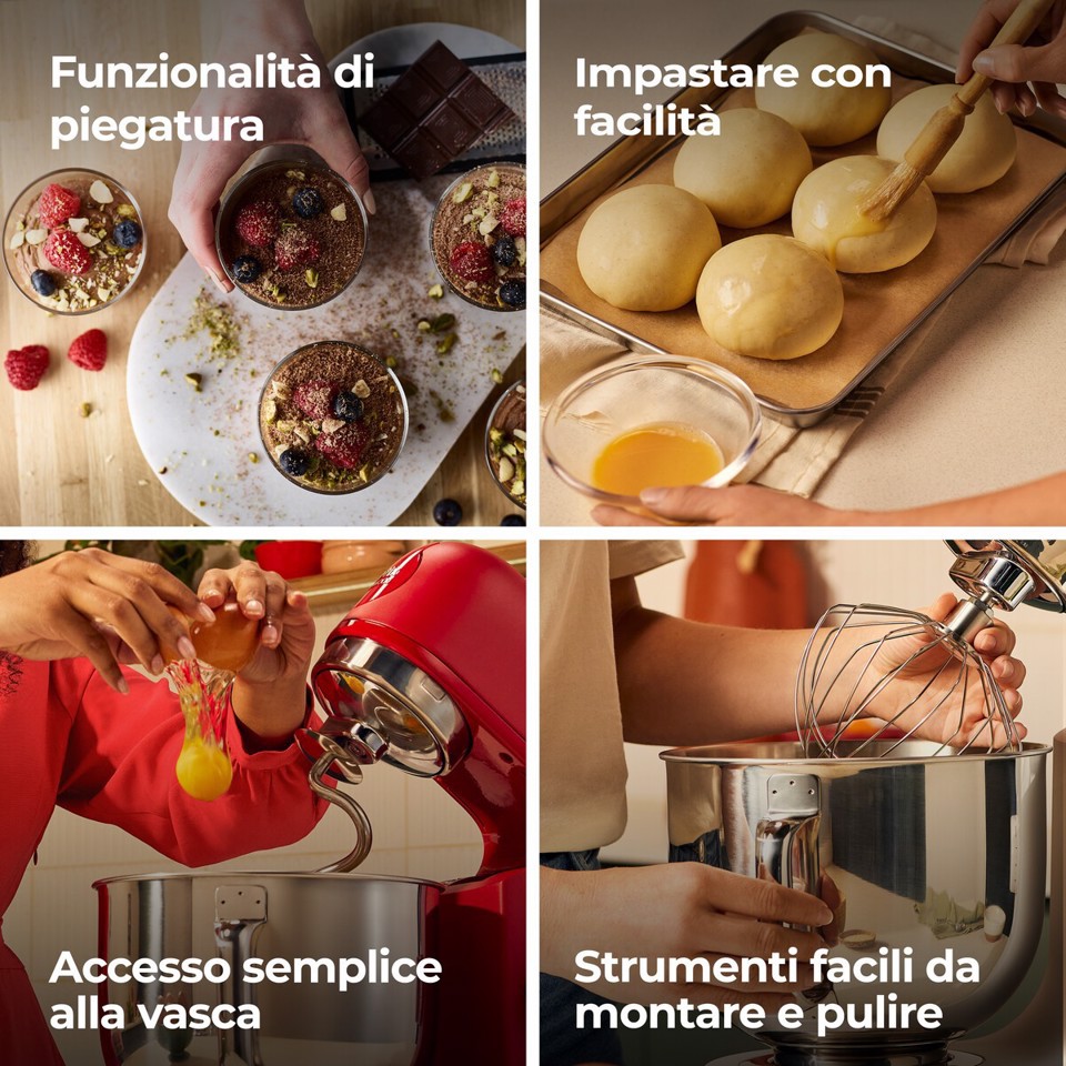 Kenwood kMix - Impastatrice planetaria, Paraschizzi, 3 ganci e fruste, 1000 W, Ciotola 5L, Rosso (KMX751ARD)