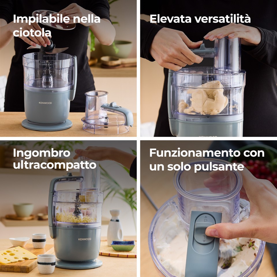 Kenwood MultiPro Go - Robot da cucina, Lama per tagliare e impastare, Disco reversibile,1,3L, 650W, Grigio (FDP22.130GY)