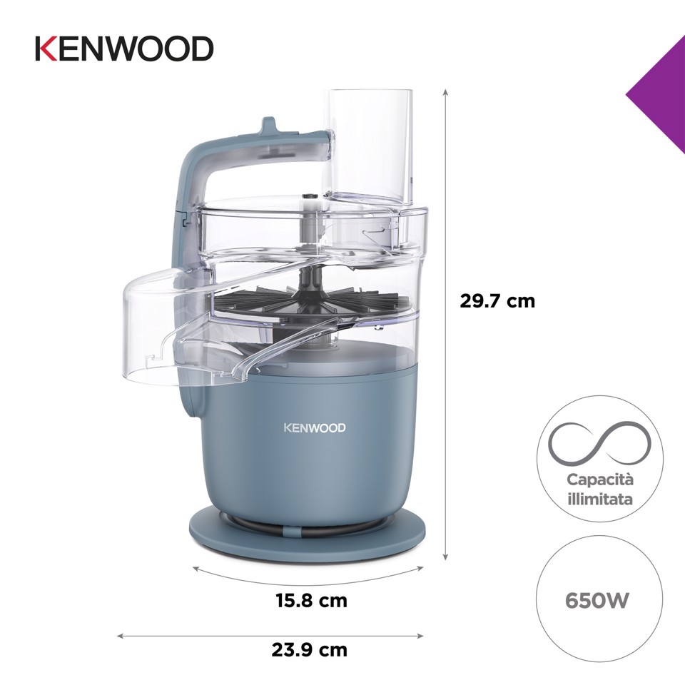 Kenwood MultiPro Go - Robot da cucina, Lama per tagliare e impastare, Disco reversibile,1,3L, 650W, Grigio (FDP22.130GY)