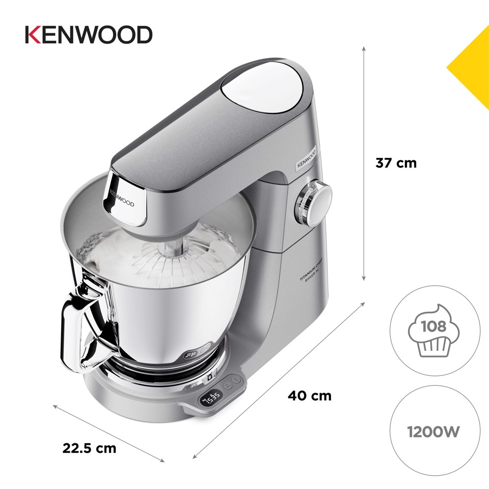 Kenwood Titanium Chef Baker XL - Impastatrice planetaria, 4 ganci e fruste inox, 1200W, 7L, Silver (KVL85.124SI )