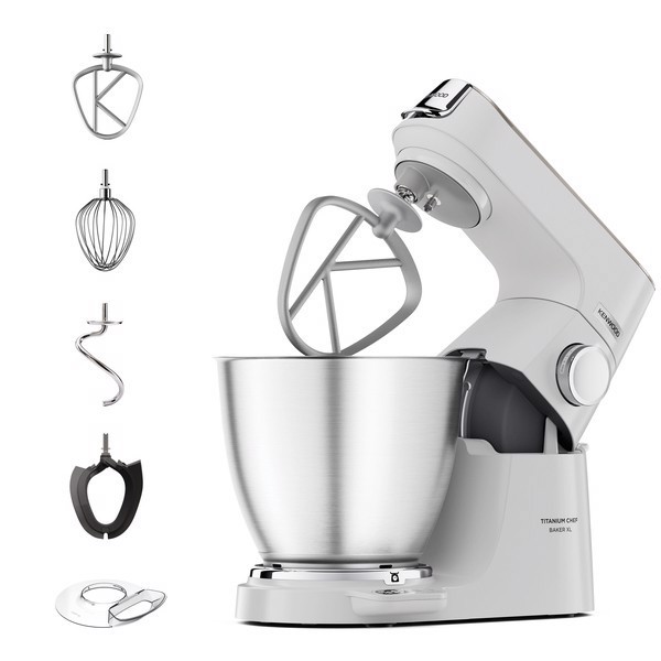 Kenwood Titanium Chef Baker XL Lite - Impastatrice planetaria, 3 ganci e fruste,1200W, 7L, Bianco (KVL65.001WH)