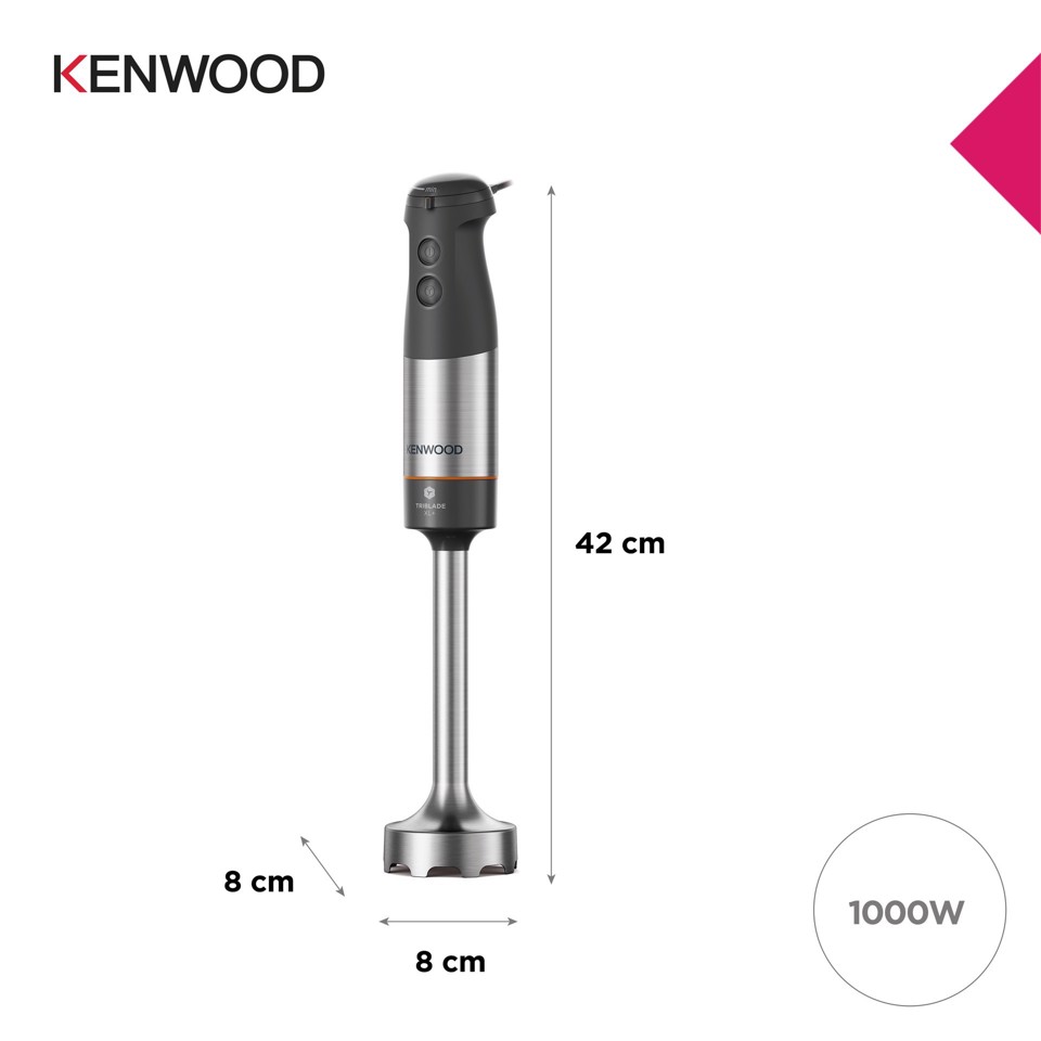 Kenwood Triblade XL+ - Frullatore ad immersione, Asta removibile in acciaio inox, 1000 W, Grigio (HBM60.307GY)