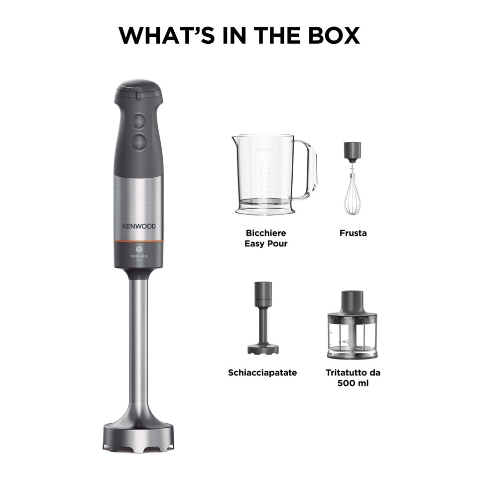 Kenwood Triblade XL+ - Frullatore ad immersione, Asta removibile in acciaio inox, 1000 W, Grigio (HBM60.307GY)