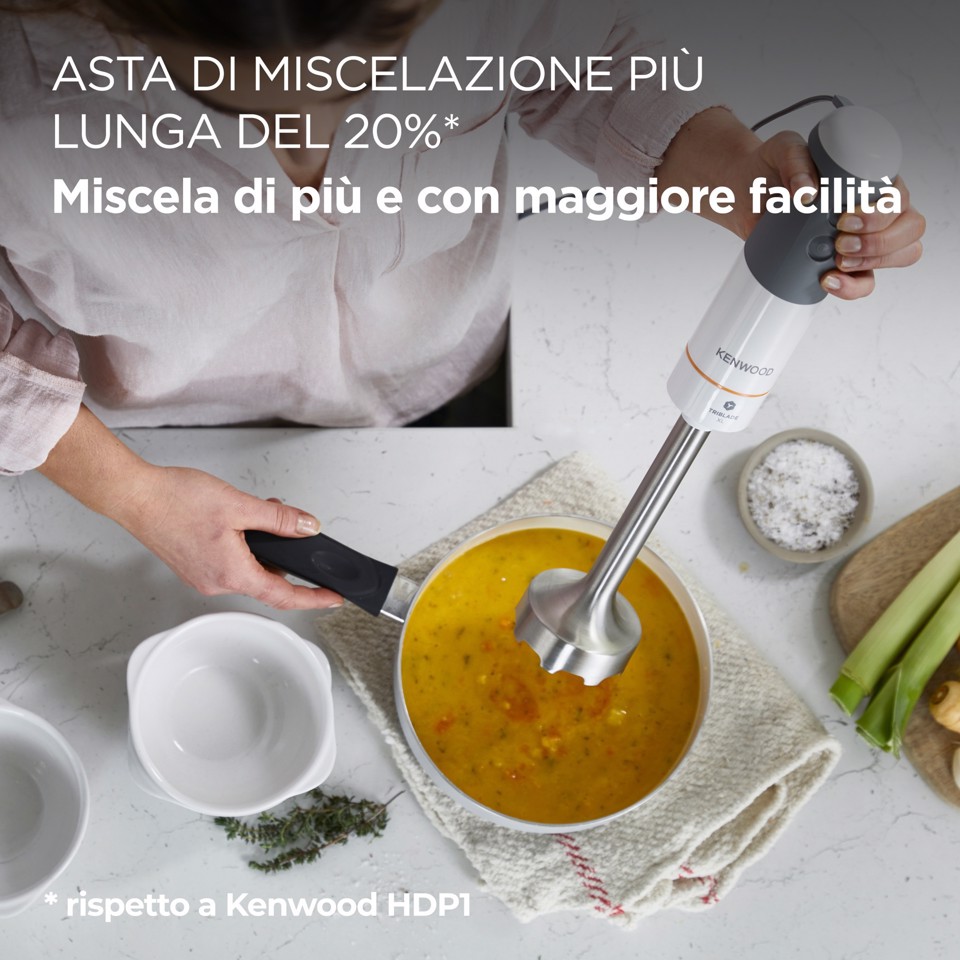 Kenwood Triblade XL - Frullatore ad immersione, Asta removibile in acciaio inox, 850 W, Bianco (HBM40.306WH)