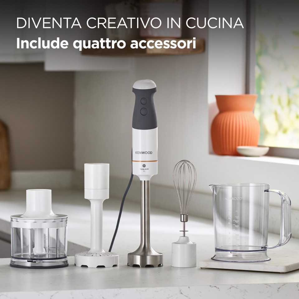 Kenwood Triblade XL - Frullatore ad immersione, Asta removibile in acciaio inox, 850 W, Bianco (HBM40.306WH)