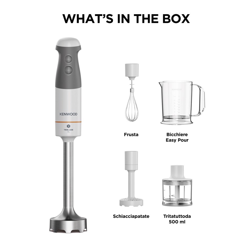 Kenwood Triblade XL - Frullatore ad immersione, Asta removibile in acciaio inox, 850 W, Bianco (HBM40.306WH)