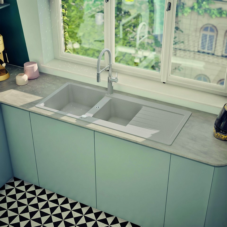 LAVELLO 116X50 2 VASCHE + GOCC.BIANCO OPACO