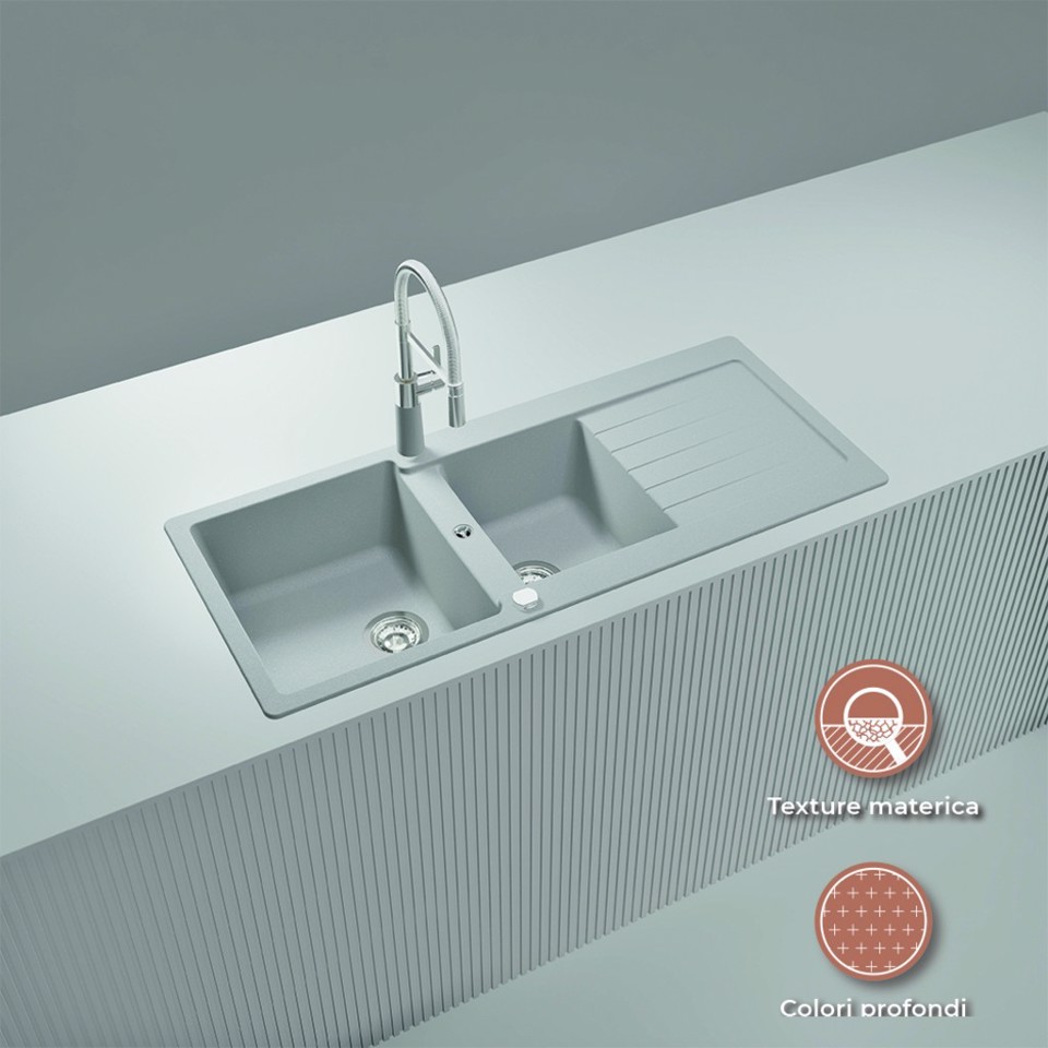 LAVELLO 116X50 2 VASCHE + GOCC.BIANCO OPACO