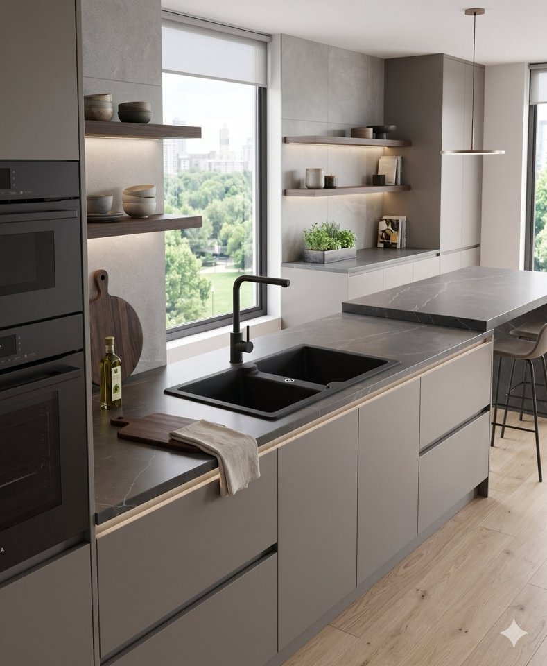 Lavello 86 cm 2 vasche NERO OPACO