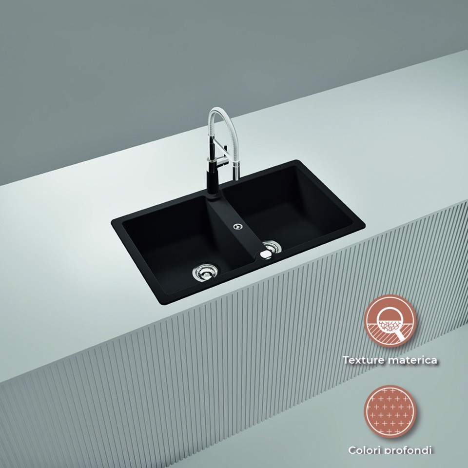 Lavello 86 cm 2 vasche NERO OPACO