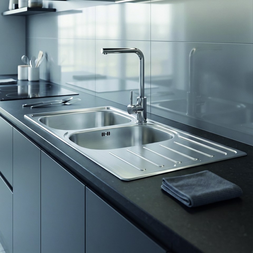 LAVELLO METROPOL 116 cm, 2 vasche - Acciaio Inox