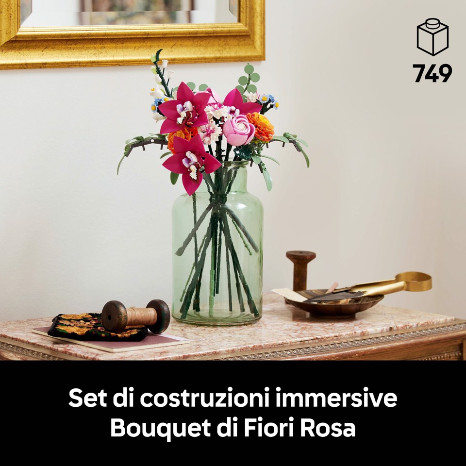 LEGO Botanicals 10342 Bouquet di Fiori Rosa, Kit Modellismo Adulti, Decorazioni Casa con Piante Finte, Idea Regalo Donna o Uomo
