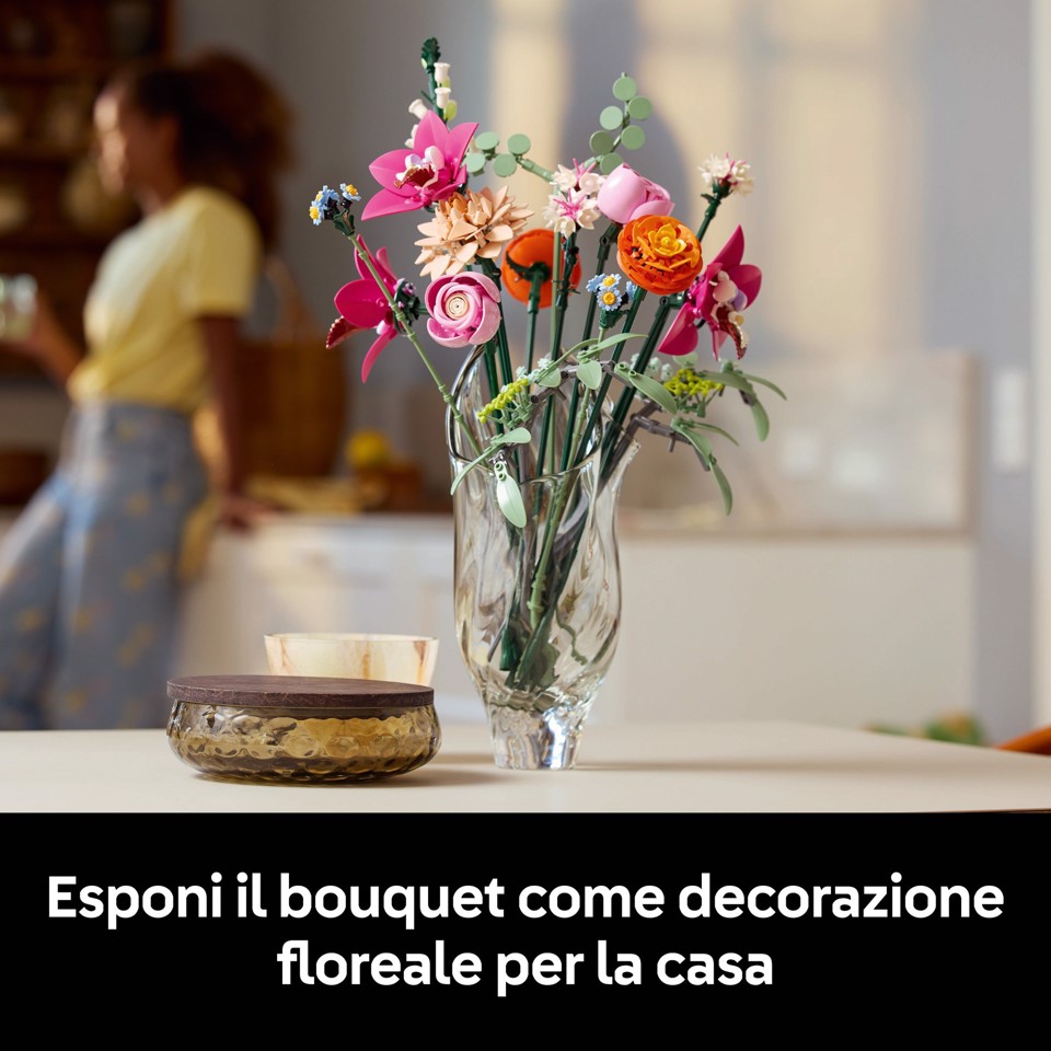 LEGO Botanicals 10342 Bouquet di Fiori Rosa, Kit Modellismo Adulti, Decorazioni Casa con Piante Finte, Idea Regalo Donna o Uomo