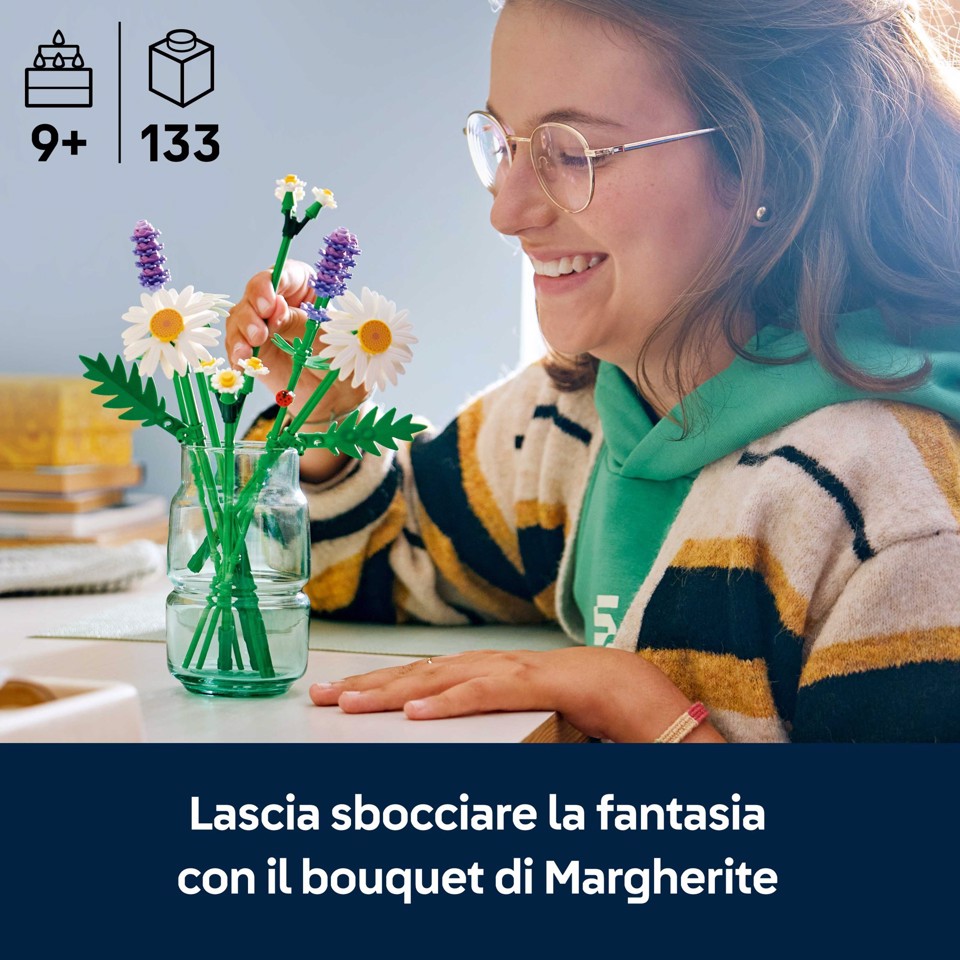 LEGO Botanicals 11508 Margherite, Bouquet di Fiori Artificiali con Margherite Finte, Lavanda, Regalo di Compleanno Bambine 9+