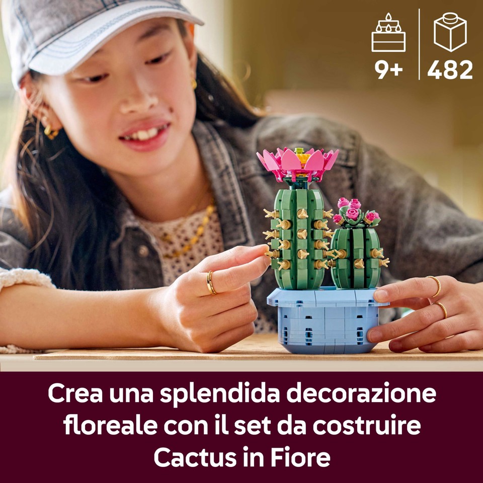LEGO Botanicals 11509 Cactus in Fiore, Pianta Artificiale in Vaso con 2 Cactus e Fiori Finti